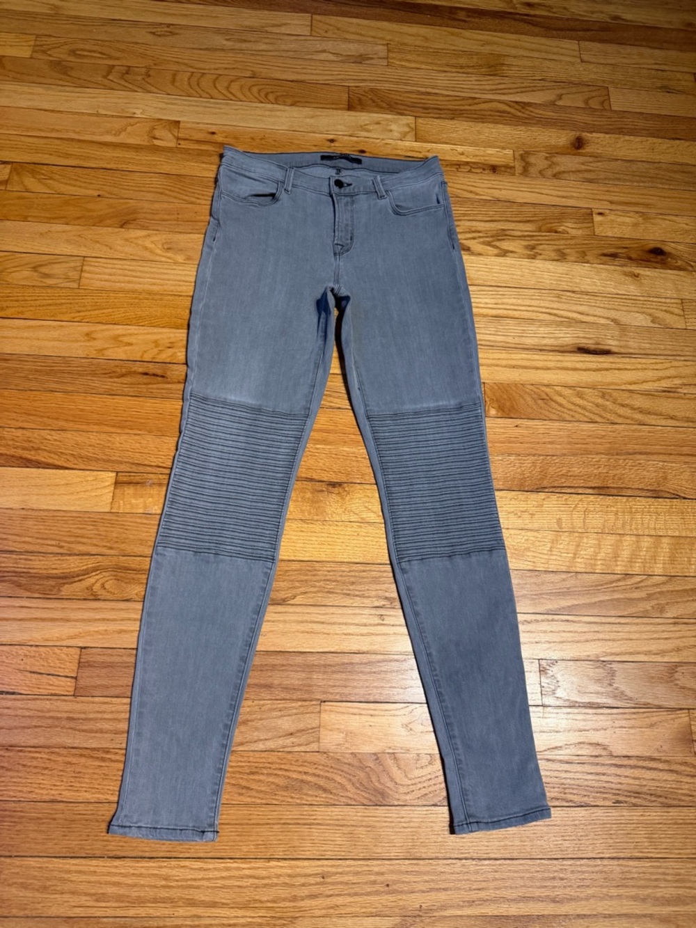J Brand Nicola Onyx Vintage Moto Ribbed Knee Skinny Jeans 29 gray pleated rocker